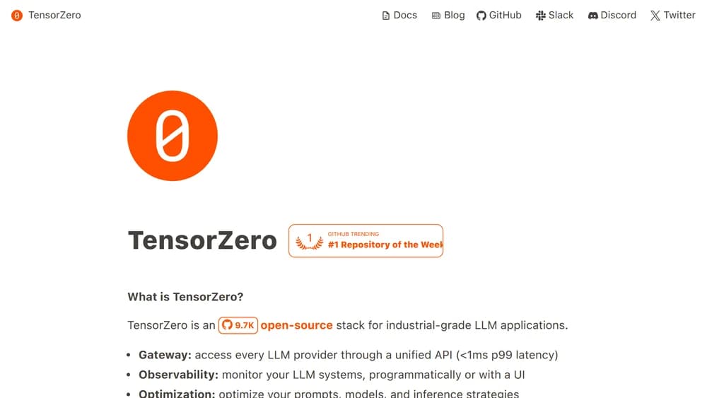 Screenshot of TensorZero