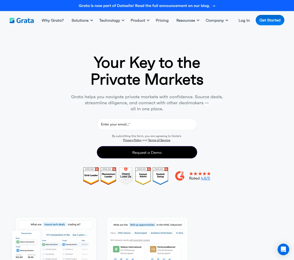 Screenshot of Datasite acquires Grata $500 million
