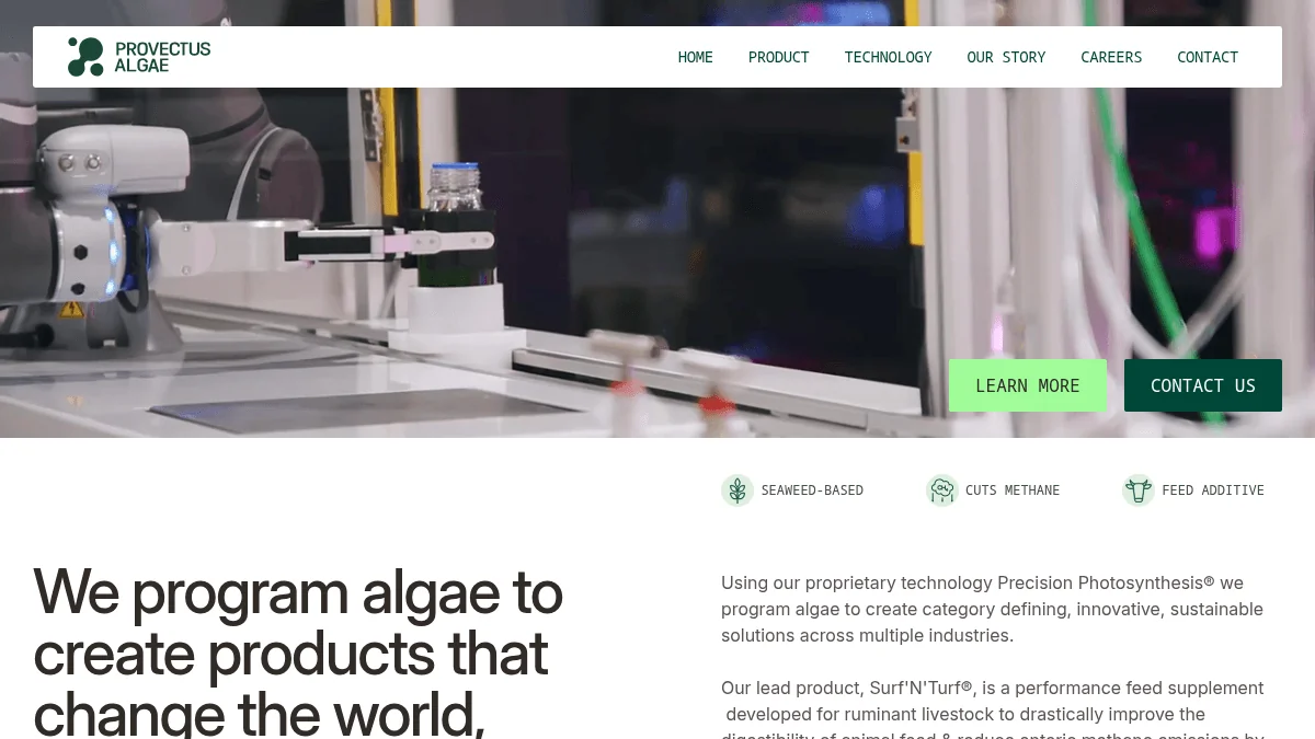 Screenshot of algae methane reduction