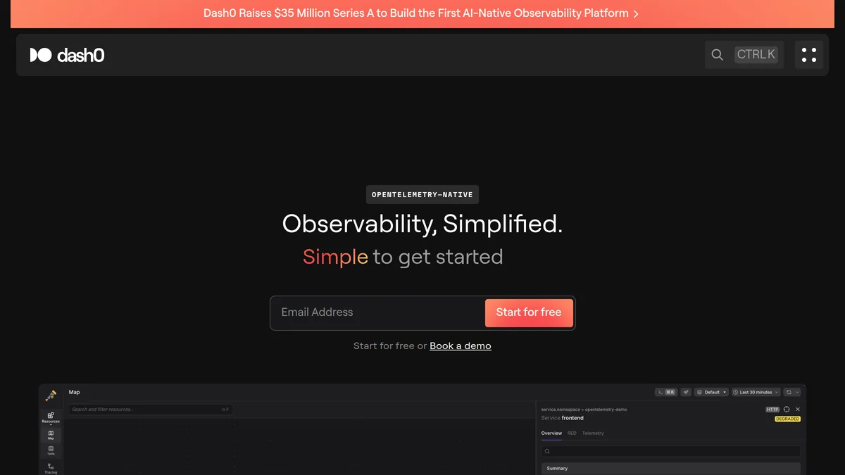 Screenshot of Dash0 funding