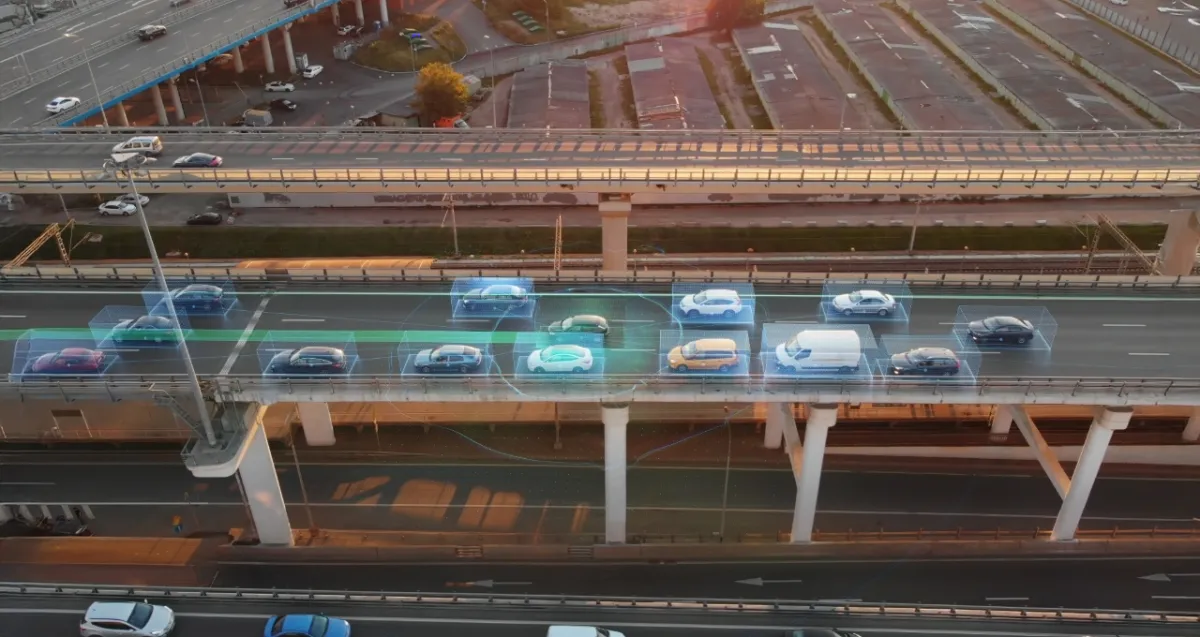 A futuristic autonomous vehicle navigating a city street, representing the advanced capabilities of Level 4 autonomous driving.