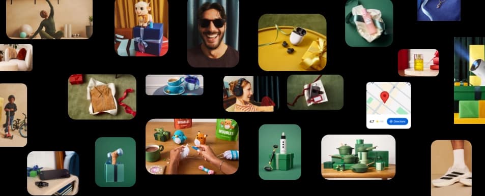 A person using a smartphone with Google's AI Black Friday shopping features, showing price tracking and virtual try-on.