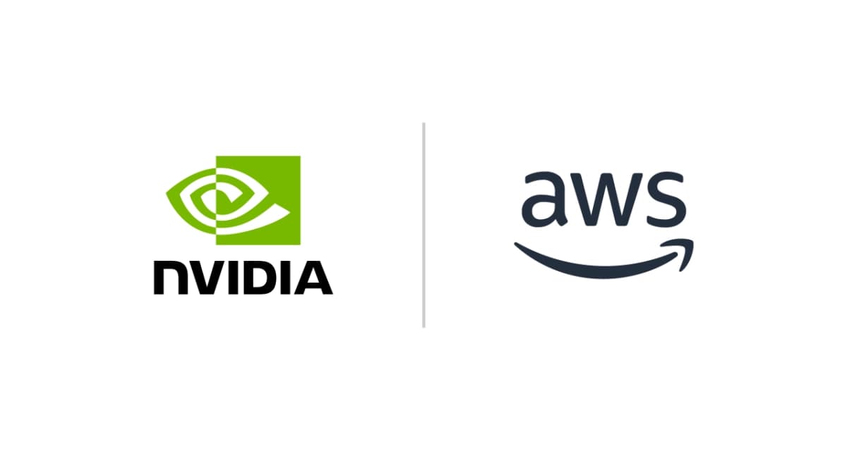 NVIDIA and AWS logos side-by-side, representing their expanded partnership for advanced NVIDIA AWS AI compute infrastructure.