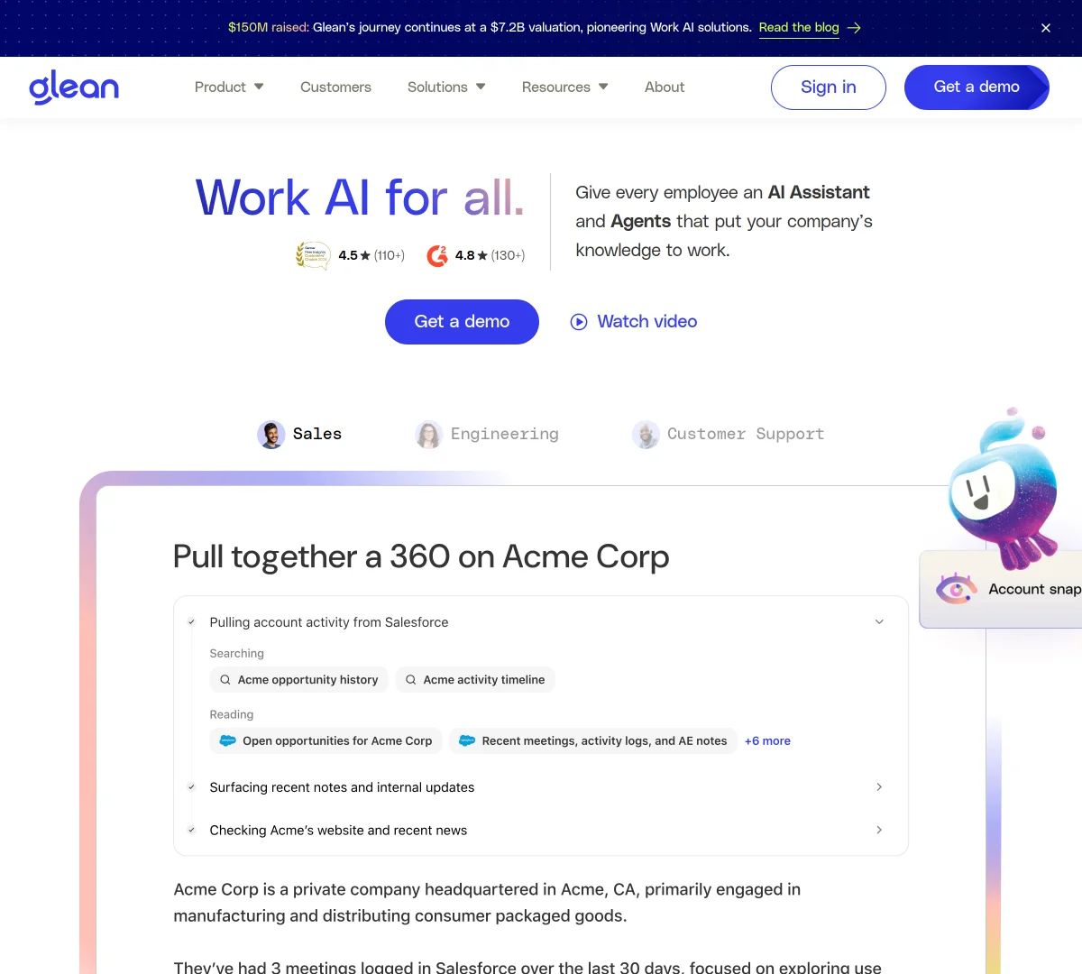 Screenshot of Glean $150M Series F Funding