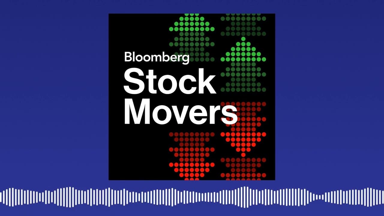 Bloomberg Stock Movers podcast logo with upward and downward arrows