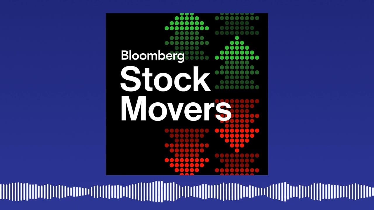 Bloomberg Stock Movers podcast logo with stock market arrows.