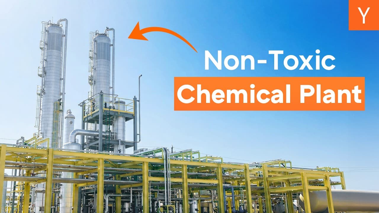 Aerial view of the Solugen chemical manufacturing plant with complex pipework and storage tanks.