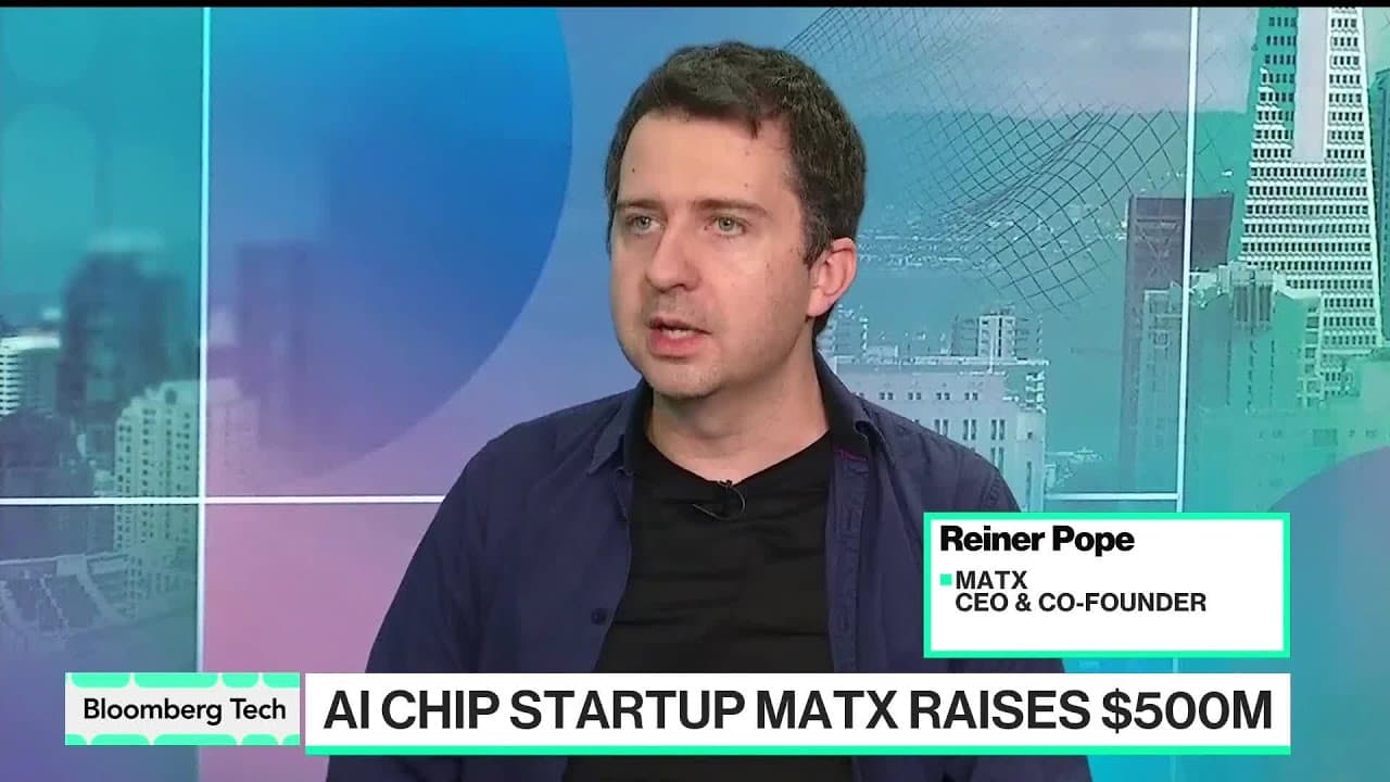 Reiner Pope, CEO and Co-Founder of Etched (MATX), being interviewed on Bloomberg Technology about AI chip funding.