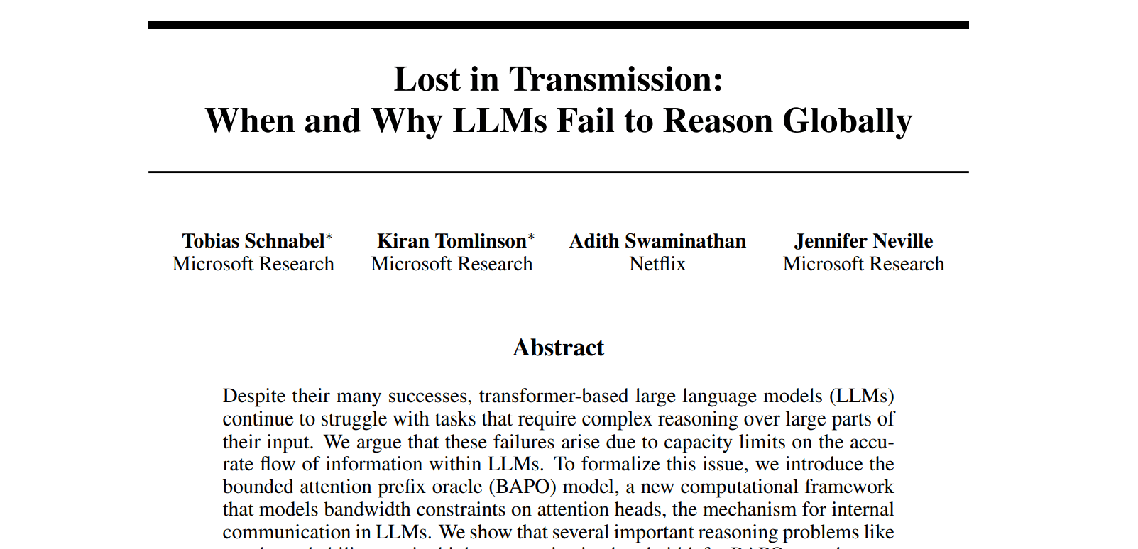 LLMs Lost in Transmission: Why Global Reasoning Fails