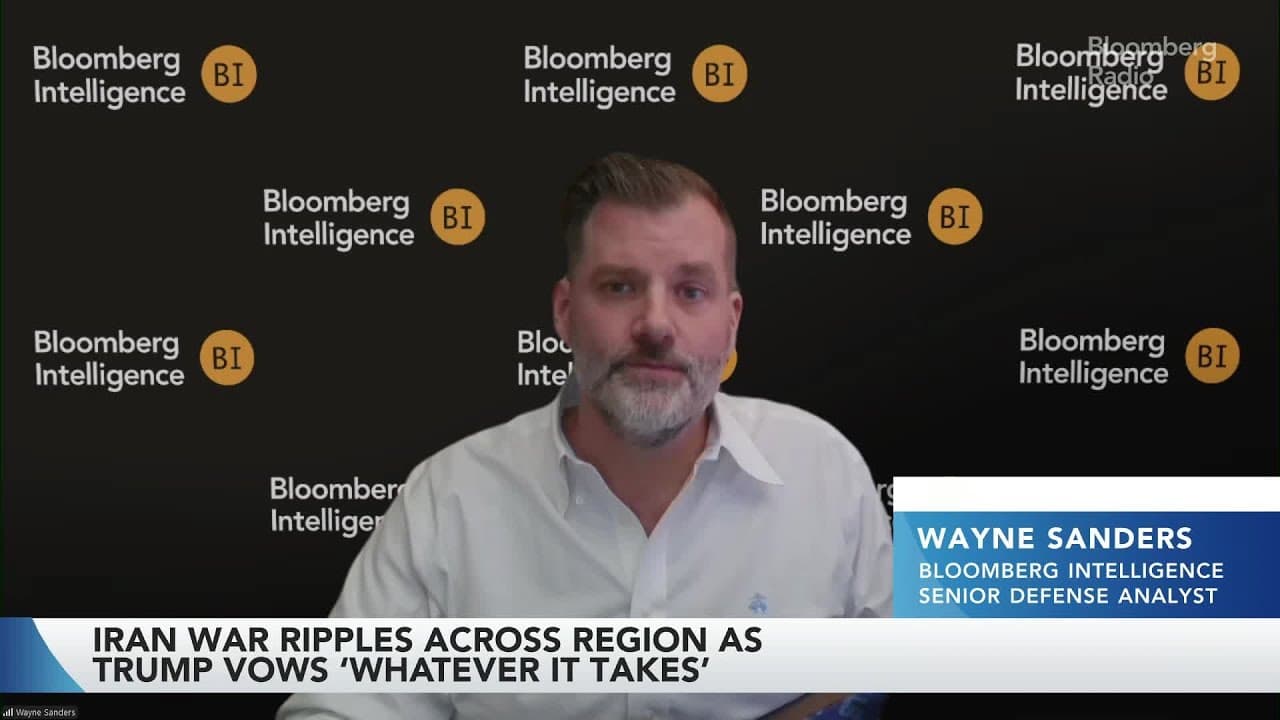 Wayne Sanders speaking on Bloomberg Radio about Iran's military strategy and drone costs.