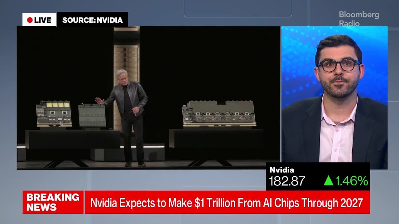 Ed Ludlow from Bloomberg Radio discussing Nvidia's $1 trillion AI chip forecast.