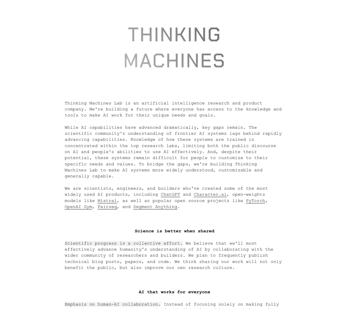 Screenshot of Thinking Machines Lab Funding