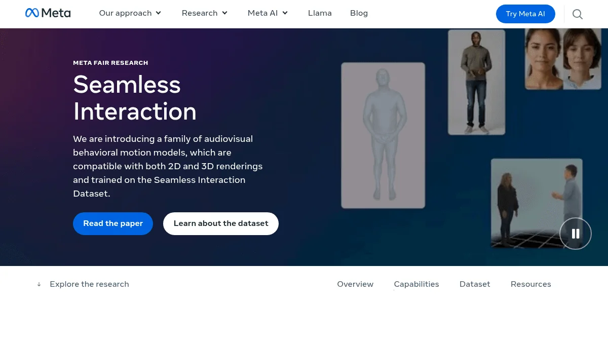 Screenshot of Dyadic Motion Models Meta AI