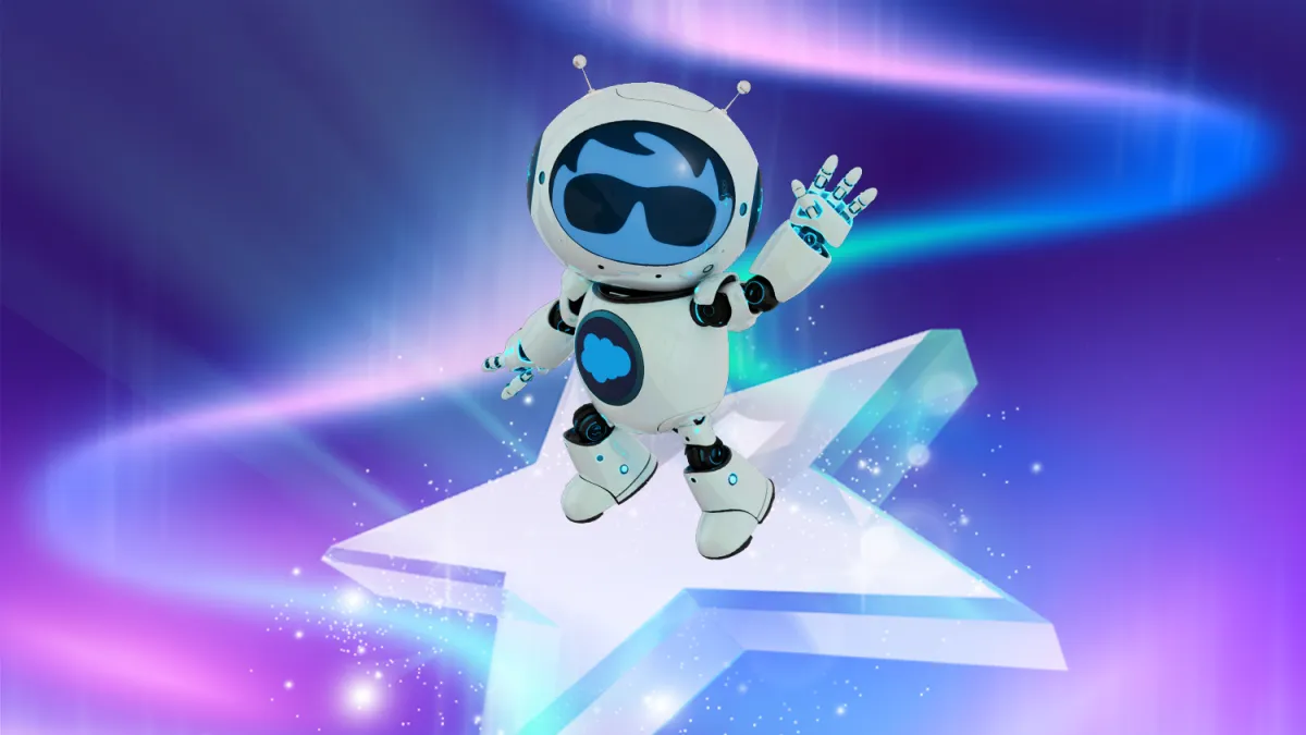 Salesforce Agentic AI platform interface demonstrating automated workflow with data points and customer success metrics.