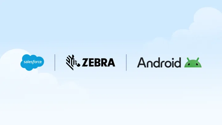 Salesforce agentic commerce solution running on a Zebra mobile device, showing a store associate interacting with inventory data in a retail environment.