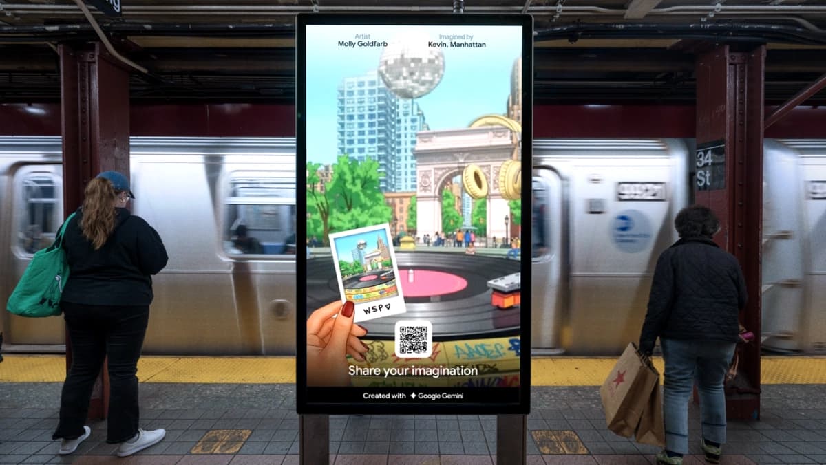 Imagine If Google AI powers a public art project, visualizing New Yorkers' dreams for the city on digital screens.