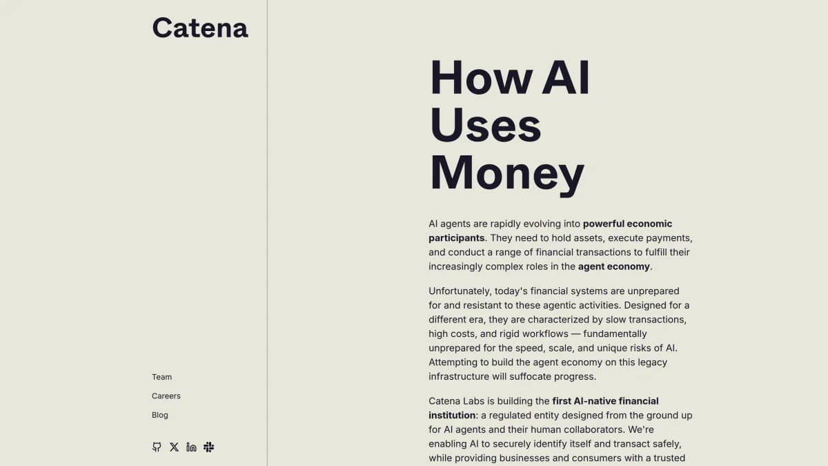 Screenshot of Catena Labs Seed Funding $18 Million