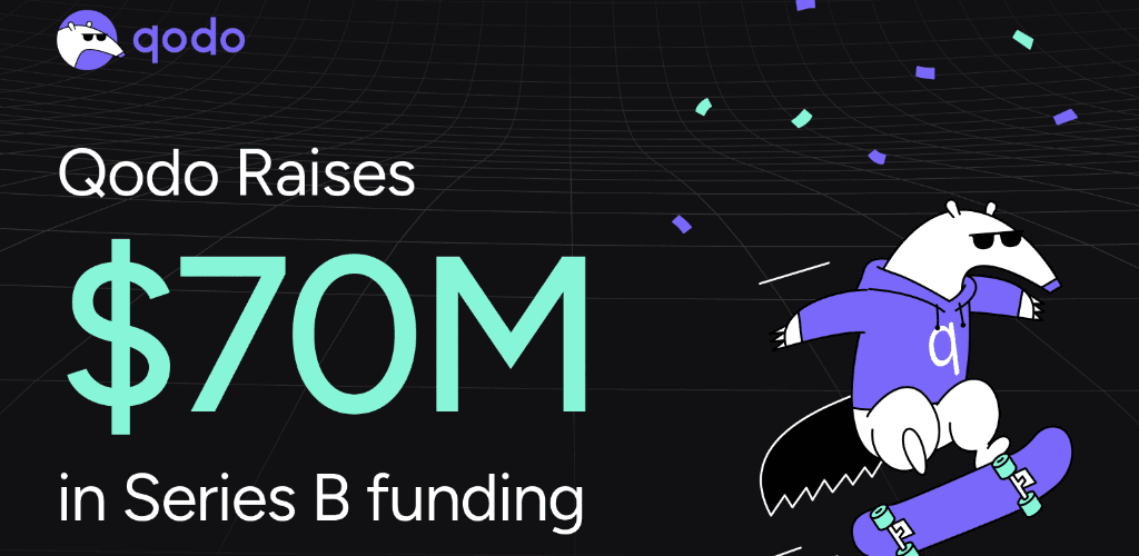 Qodo AI code governance platform logo with $70M funding announcement