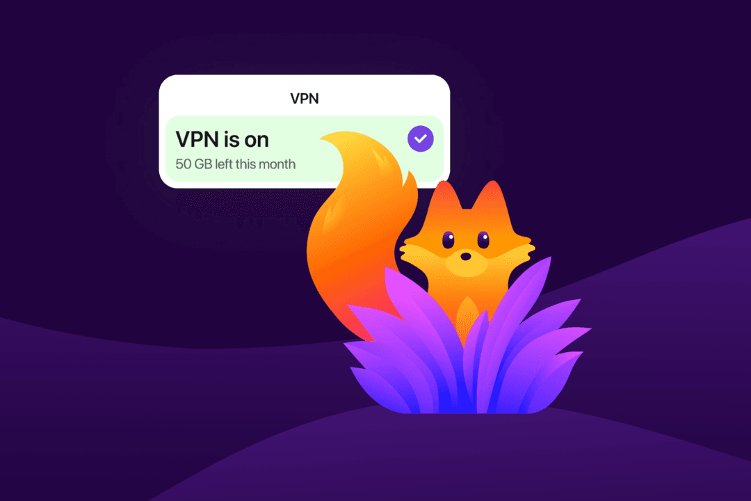 Screenshot of Firefox browser with the new built-in VPN feature enabled.