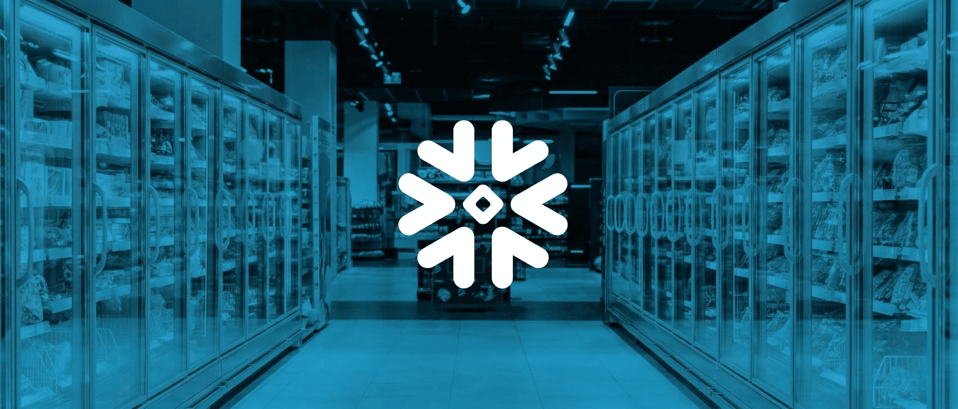 Snowflake logo with abstract data visualizations representing AI and retail.