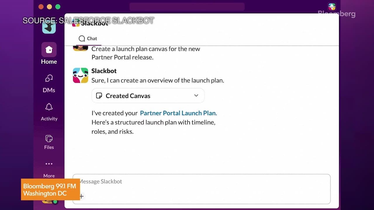 A screenshot of Salesforce's Slackbot creating a launch plan, demonstrating agentic AI capabilities.